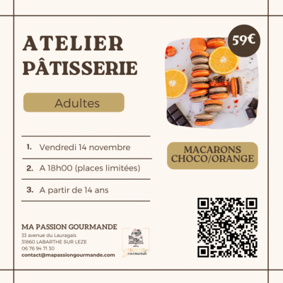 Atelier Pâtisserie Adultes - Macarons Choco/Orange