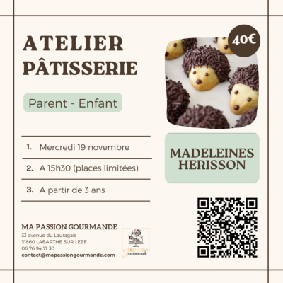 Atelier Pâtisserie en duo Parent-Enfant - Madeleine Hérisson