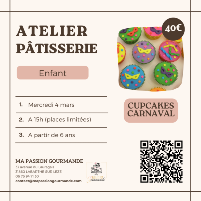 Atelier Pâtisserie -Enfant - Cupcakes Carnaval
