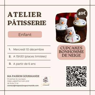 Atelier Pâtisserie Enfant - Cupcakes Bonhomme de Neige